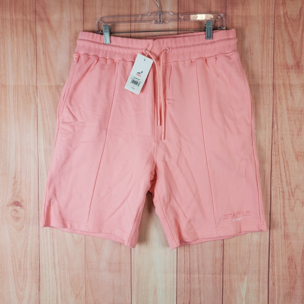 Staple Sweat Shorts Mens XL‎ Pink Embroidered Logo Pockets Drawstring Running